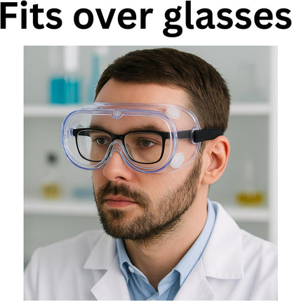 HowseHold Safety Goggles (Pack of 8) Anti Fog Protective Safety Glasses Chemical Splash Resistant Clear Eye Protection for Home Lab Workplace Comfortable Strap