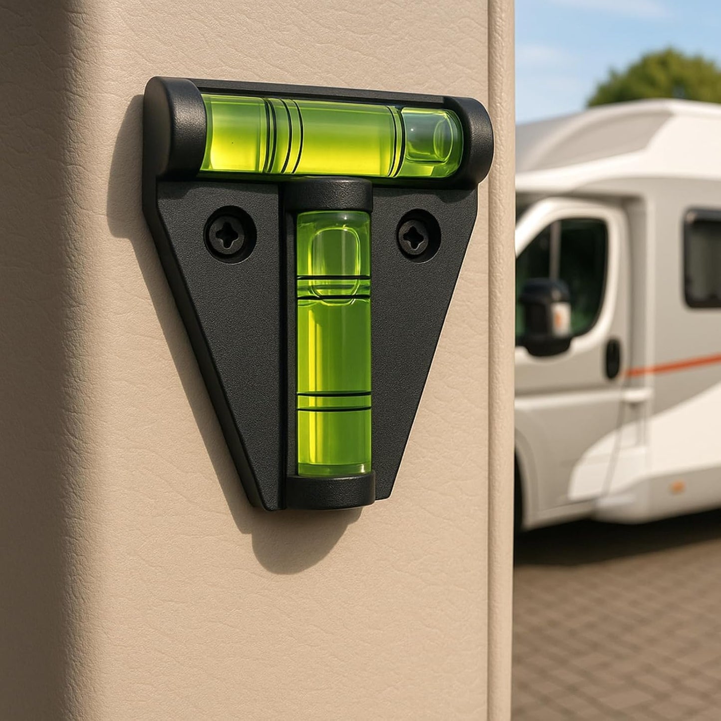 Caravan Spirit Level - 2 Way Bubble Leveling Device for Camping, Motorhomes, Campervans, Trailers & RVs – Easy Mounting Accessory for Accurate Leveling