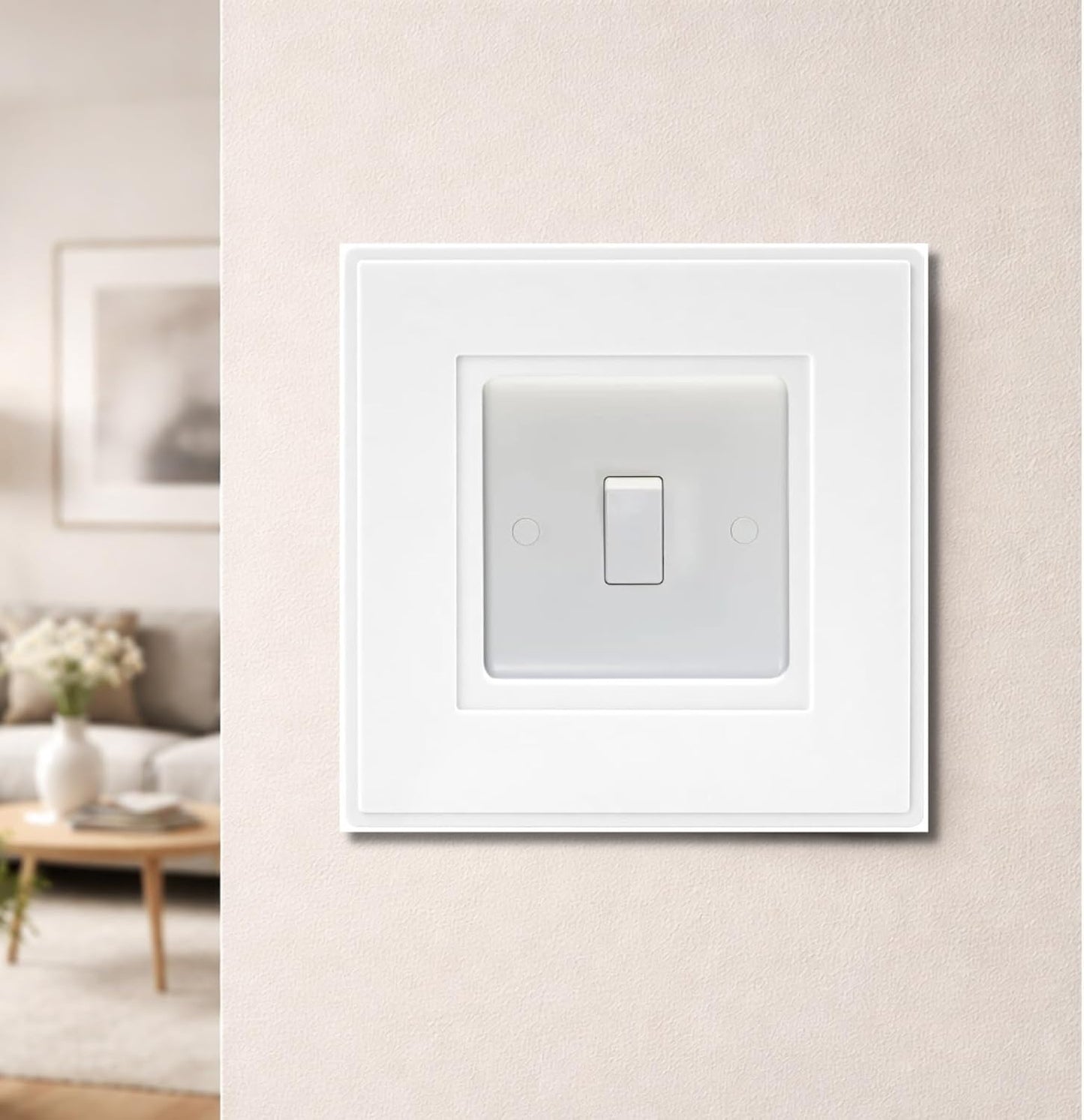 Light Switch Surround Cover Plate, White Finger Plates for Single Switches and 1-Gang Sockets, Pack of 4