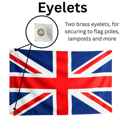 Union Jack Flags Britain UK Flag (PACK OF 2) 5ft x 3ft with Brass Eyelets British UK National Flag for Indoor & Outdoor Use, Parties Festivals Coronation Street Decorations Royal Celebrations,