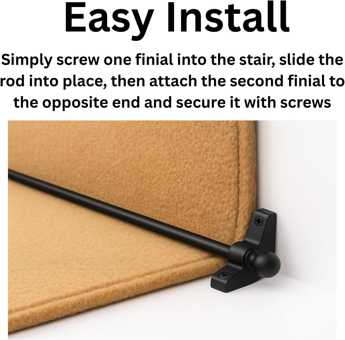 Carpet Stair Rods (Pack of 13) Decorative Black Metal Stair Rods with Round Finials and Screws Fits Carpet Runners Up to 70cm Easy to Cut and Install UK