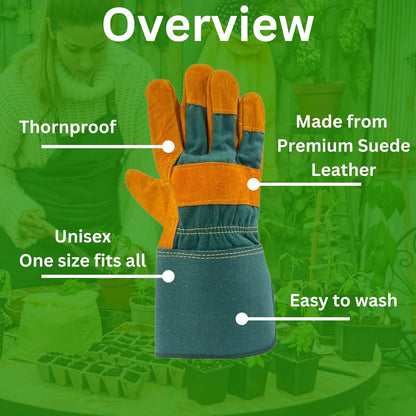 HowseHold Heavy Duty Leather Gardening Gloves Warm, Thorn Proof, Durable Work Gloves for Men & Women Ideal for Pruning, Landscaping, Farming, and Outdoor Jobs One Size Fits All