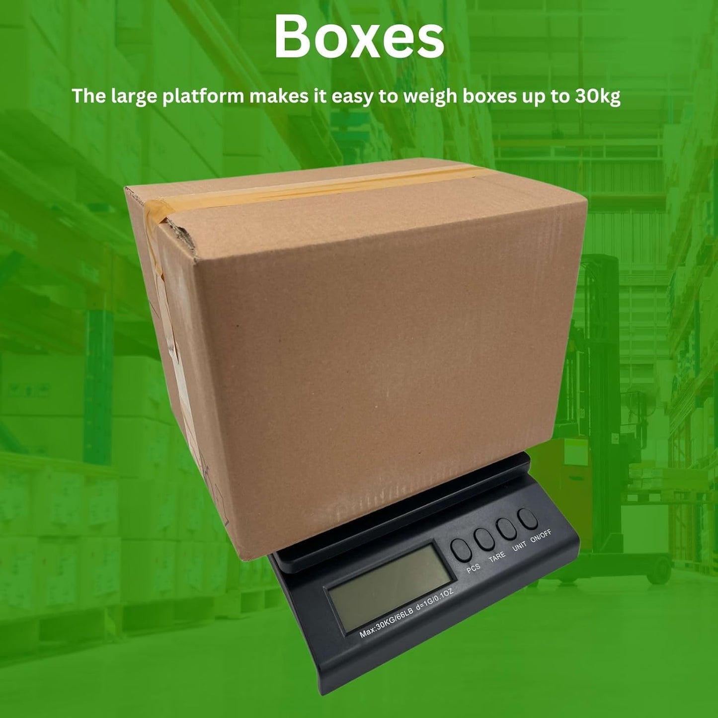 Digital Postal Scale 30KG Scales Large Platform for Parcels and Large Letters Perfect for Small Businesses Unit, Tare and Pieces Functions UK Plug