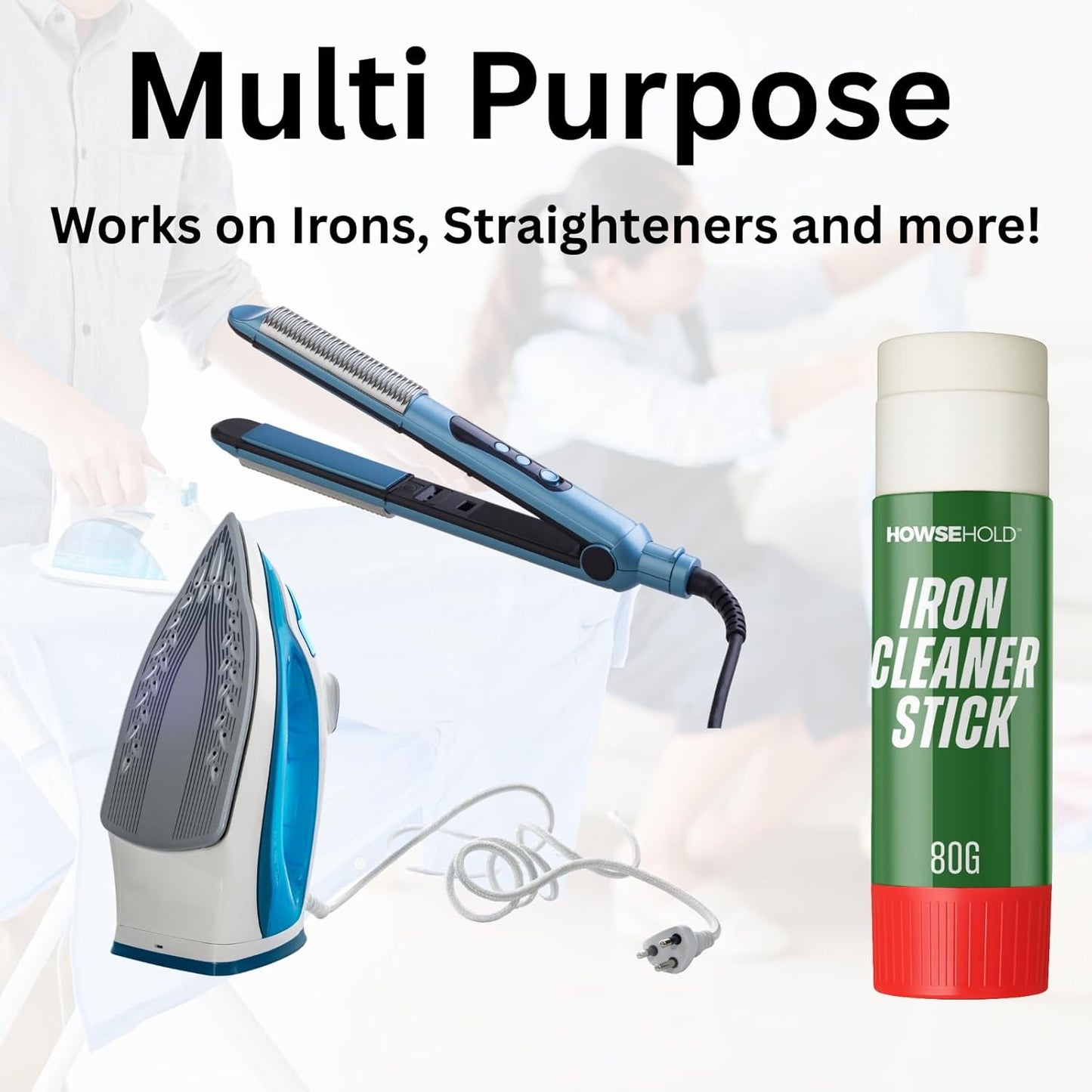 HowseHold Hot Iron Cleaner for Burnt Iron Plate - Pack of 2 80g Sticks, Effective Iron Cleaner Stick for Easy Removal of Residue Burn marks from Iron plate Suitable for Steam Irons