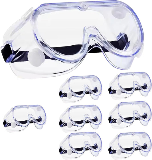 HowseHold Safety Goggles (Pack of 8) Anti Fog Protective Safety Glasses Chemical Splash Resistant Clear Eye Protection for Home Lab Workplace Comfortable Strap