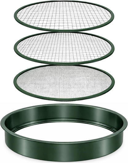 HowseHold Garden Sieve for Soil and Stones 3 in 1 Metal Soil Shifter with Interchangeable Mesh Sizes 7mm, 10mm and 12mm