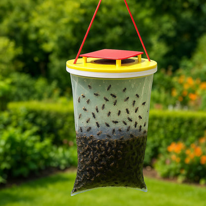 Fly Trap (Pack of 2) Outdoor Hanging Fly Catcher Bags with Bait Included Traps Flies, Fruit Flies, Insects & Bugs Ideal for Gardens & Bins Catches Thousands