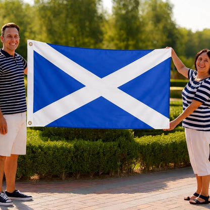 SCOTLAND Flag (Pack of 2) Scottish Saltire Flags 5ft x 3ft with Brass Eyelets, Large Scottish Flags for Football Rugby, Burns Night, St Andrew’s Day, Six Nations, Festivals, Parties, Home & Garden