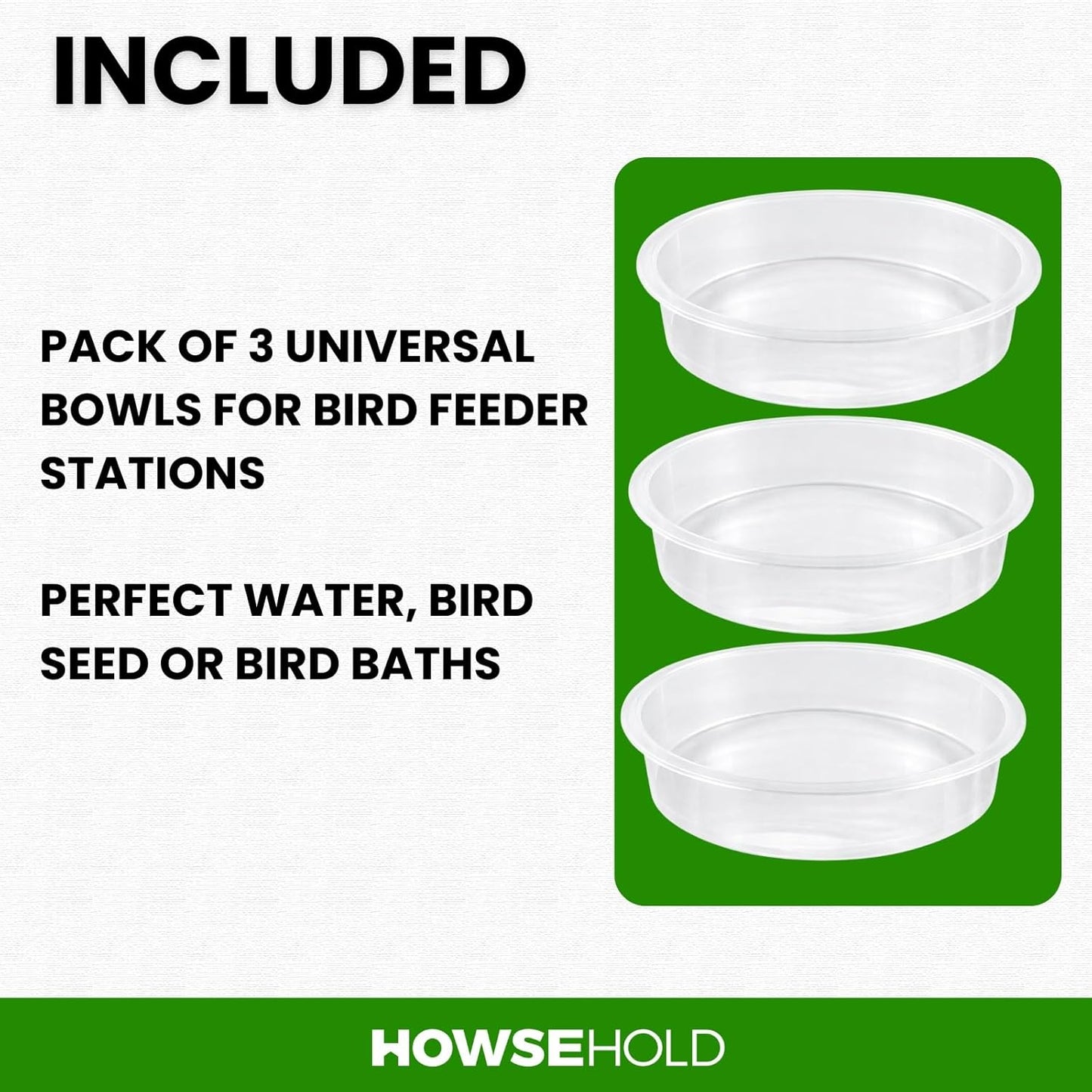 Replacement Plastic Wild Bird Water Dish/Bowl (Pack of 3) For Outdoor Bird Stations Perfect for Water, Bird Seed and Bird Baths