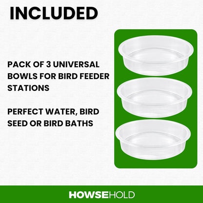 Replacement Plastic Wild Bird Water Dish/Bowl (Pack of 3) For Outdoor Bird Stations Perfect for Water, Bird Seed and Bird Baths