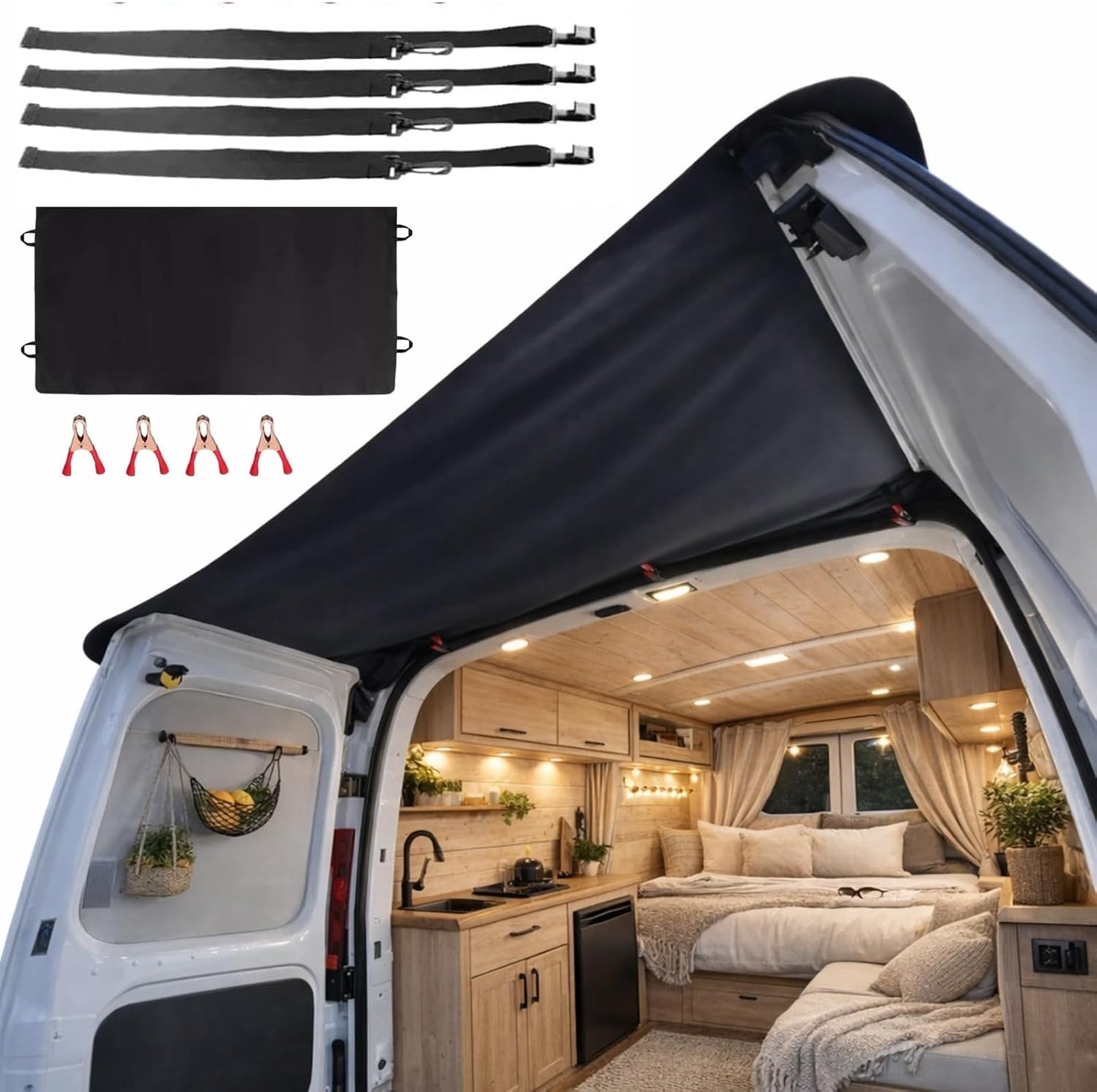 Rear Van Barn Door Awning Cover - Weather and Sun Protection for Vans and Campers Universal Fit Transits, Ducato, Vivaro, VW