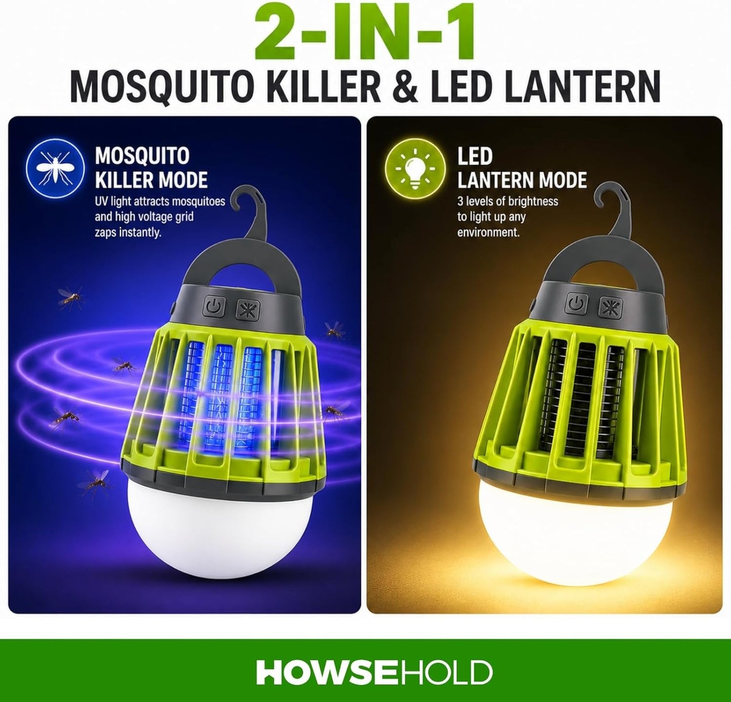 Mosquito Repellent Lamp, 2 in 1 Lantern and Bug Killer, USB Rechargeable, Portable Camping Light for Camping, Campervan and Motorhome