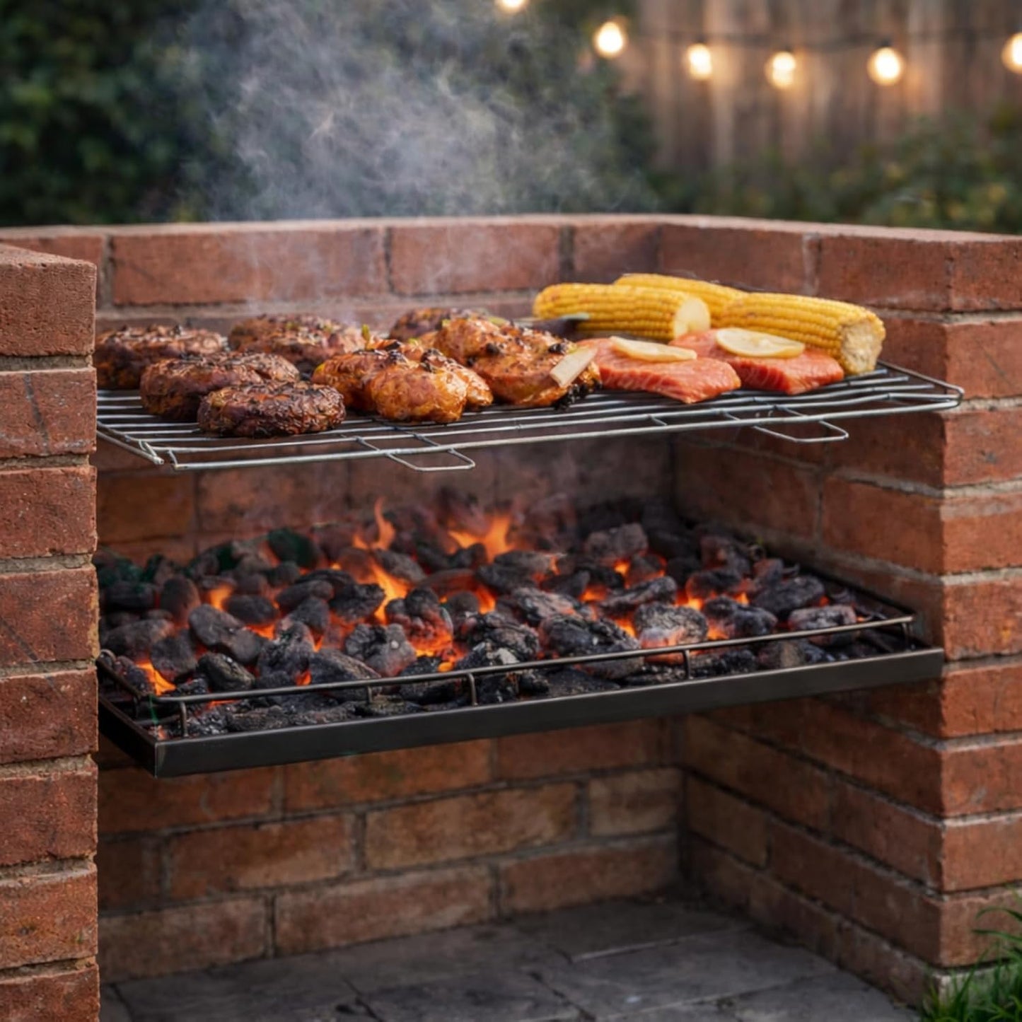 Build Your Own Brick BBQ Grill Kit, Complete Charcoal BBQ Insert Set with Cooking Grill, Charcoal Grill, Ash Tray, Grill Supports and Handles, DIY Barbecue Cooking Grate Replacement