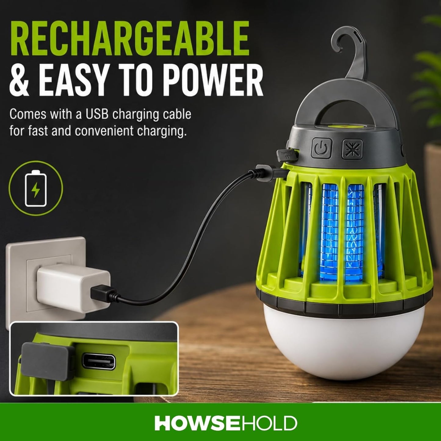 Mosquito Repellent Lamp, 2 in 1 Lantern and Bug Killer, USB Rechargeable, Portable Camping Light for Camping, Campervan and Motorhome
