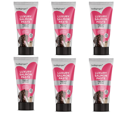 Liver Paste & Salmon Paste Tubes for Dogs and Cats 75g [Pack of 6] Grain Free, Hypoallergenic Luxury Liver Pate Ideal Training Aid, Medication Administering, Lick Matt