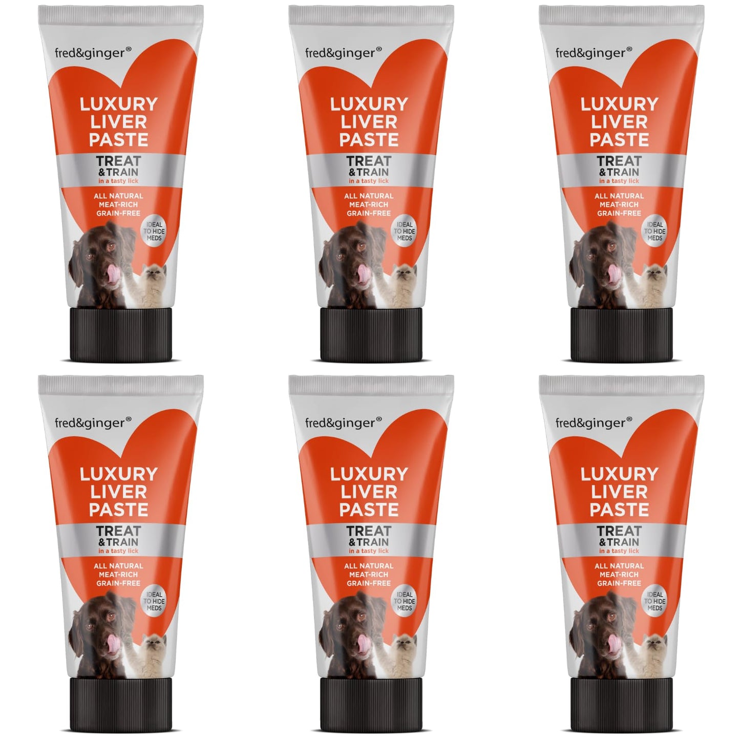 Liver Paste & Salmon Paste Tubes for Dogs and Cats 75g [Pack of 6] Grain Free, Hypoallergenic Luxury Liver Pate Ideal Training Aid, Medication Administering, Lick Matt