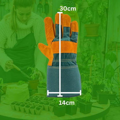 HowseHold Heavy Duty Leather Gardening Gloves Warm, Thorn Proof, Durable Work Gloves for Men & Women Ideal for Pruning, Landscaping, Farming, and Outdoor Jobs One Size Fits All