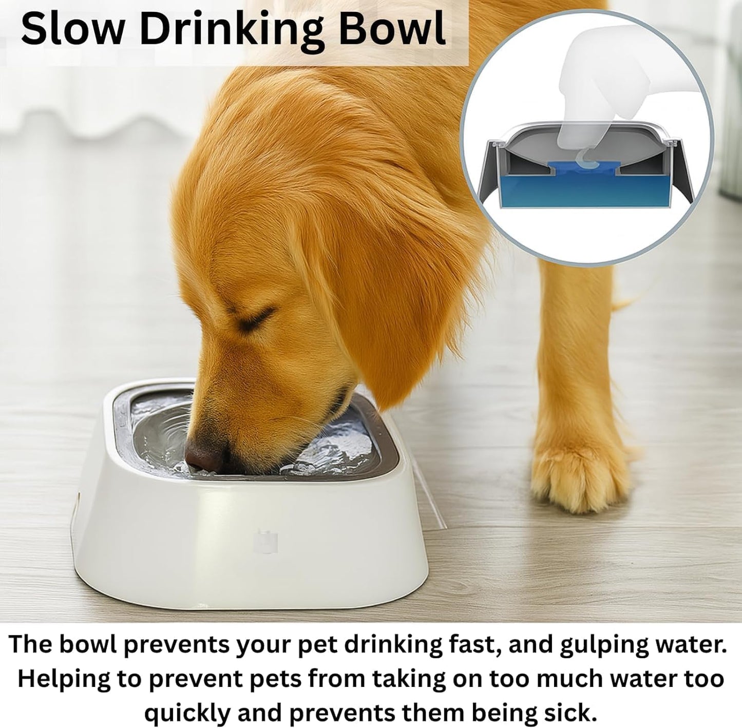 Slow Drinking Dog Water Bowl - Floating Lid To Prevent Choking and Vomiting No Spill Design for Messy Drinkers, Reduces Wet Floors, Ideal for Home and Travel