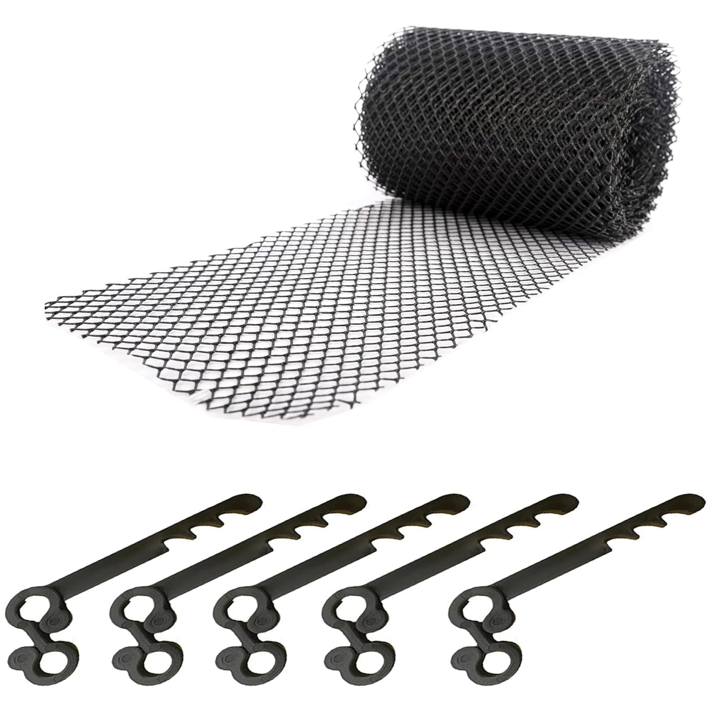 Gutter Mesh Guard Roll to Stop Leaf Debris 20 Meters and 20 Mesh Guard Fixing Clips (20 Meters)