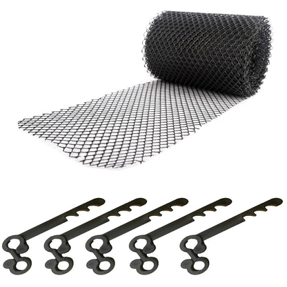 Gutter Mesh Guard Roll to Stop Leaf Debris 20 Meters and 20 Mesh Guard Fixing Clips (20 Meters)