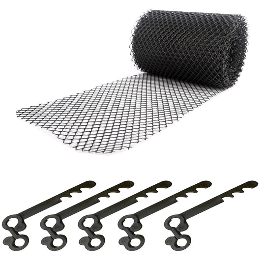 Gutter Mesh Guard Roll to Stop Leaf Debris 20 Meters and 20 Mesh Guard Fixing Clips (20 Meters)