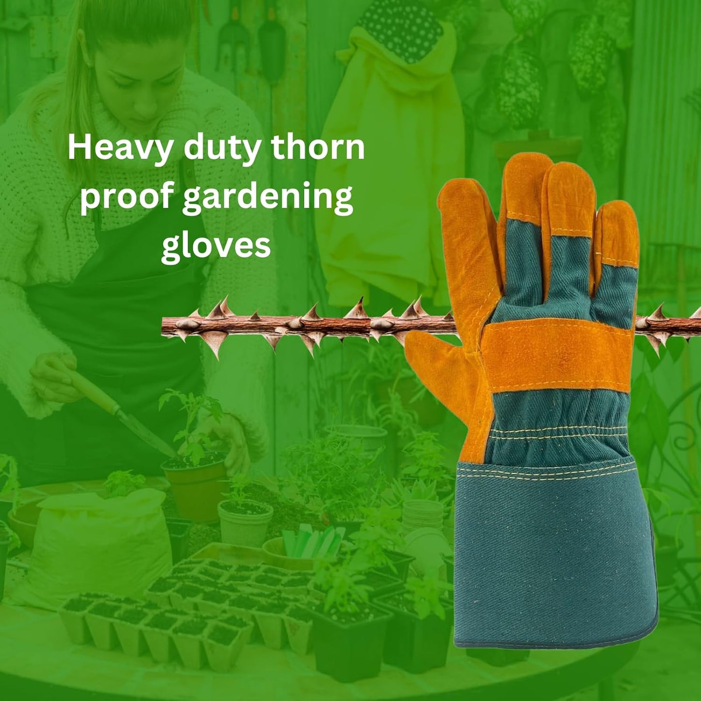 HowseHold Heavy Duty Leather Gardening Gloves Warm, Thorn Proof, Durable Work Gloves for Men & Women Ideal for Pruning, Landscaping, Farming, and Outdoor Jobs One Size Fits All