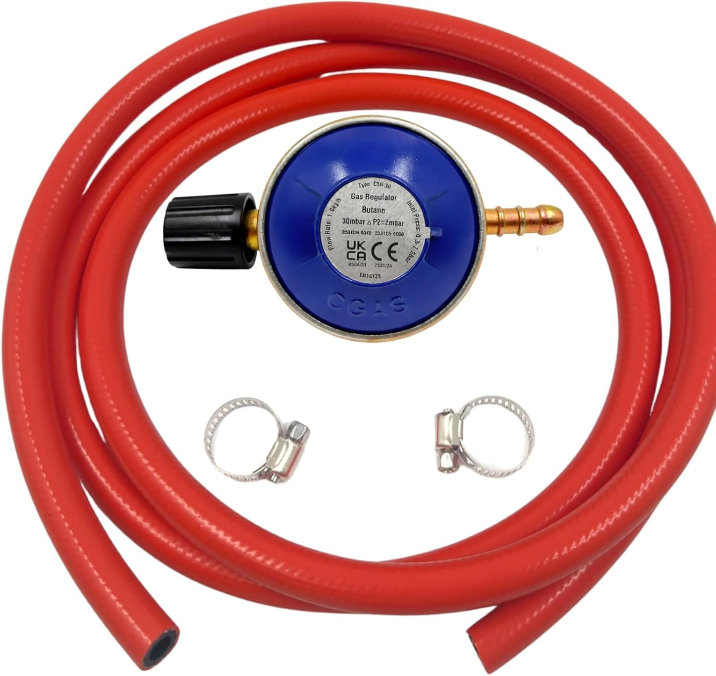 HowseHold 30mbar Butane Gas Regulator with 2m Hose and Clips, for 901 904 907 Cylinders, Tap Control, Camping, BBQ, Caravan