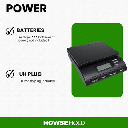 Digital Postal Scale, Electronic Weighing Scale with LCD Display, Multiple Units (Grams, Kilograms, Pounds, Ounces), Zero/Tare Function, Hold Feature, Up to 36 KG Capacity, Black