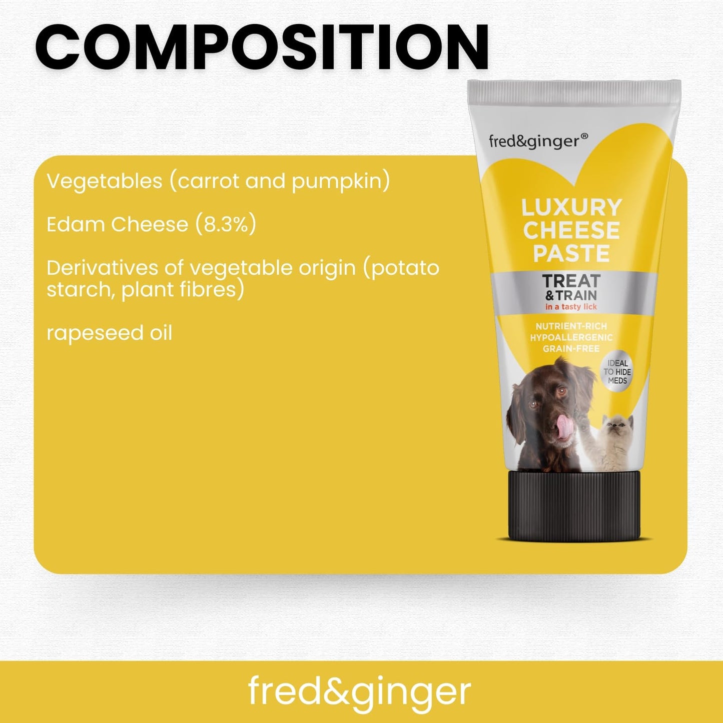 Cheese Paste Tube Treats for Dogs and Cats 75g (Pack of 6) Grain Free, Hypoallergenic Ideal Treat for Training, Walks, Recall, Medication & Rewarding Your Pet