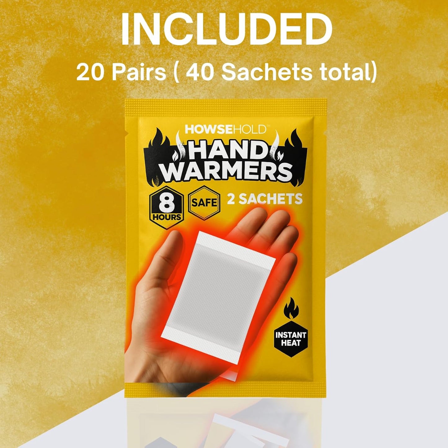 Hand Warmers - 20 Pairs - 8 Hours of Heat Air Activated Glove or Pocket Warming Sachets for Outdoor Activities Football, Golf, Skiing, Hiking, Sport Spectating