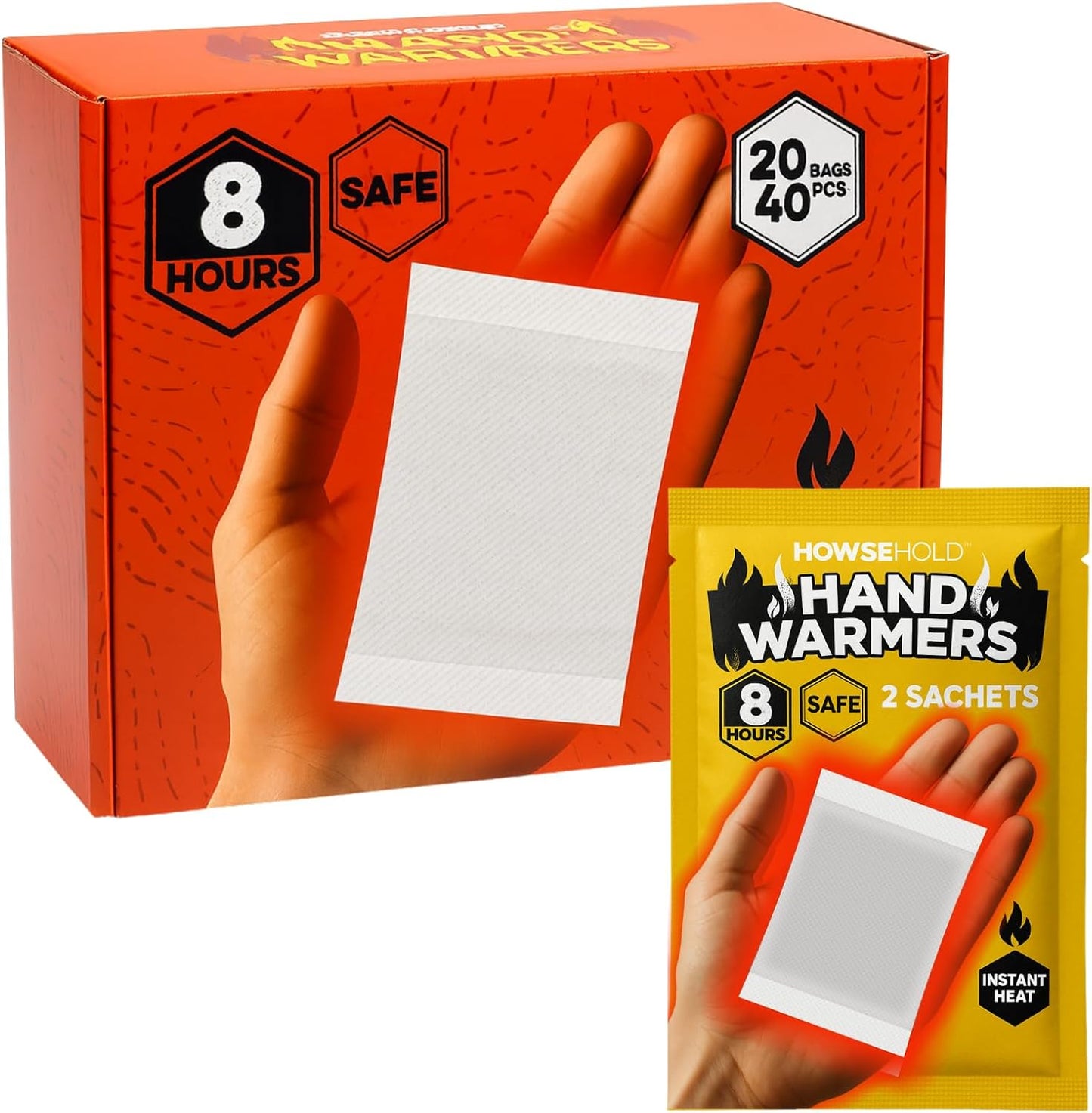 Hand Warmers - 20 Pairs - 8 Hours of Heat Air Activated Glove or Pocket Warming Sachets for Outdoor Activities Football, Golf, Skiing, Hiking, Sport Spectating