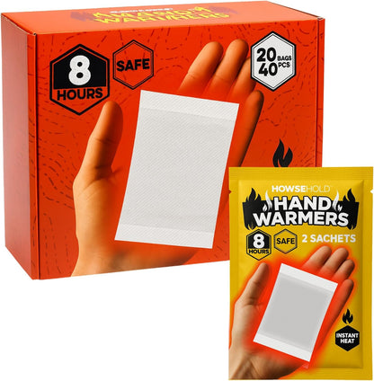 Hand Warmers - 20 Pairs - 8 Hours of Heat Air Activated Glove or Pocket Warming Sachets for Outdoor Activities Football, Golf, Skiing, Hiking, Sport Spectating