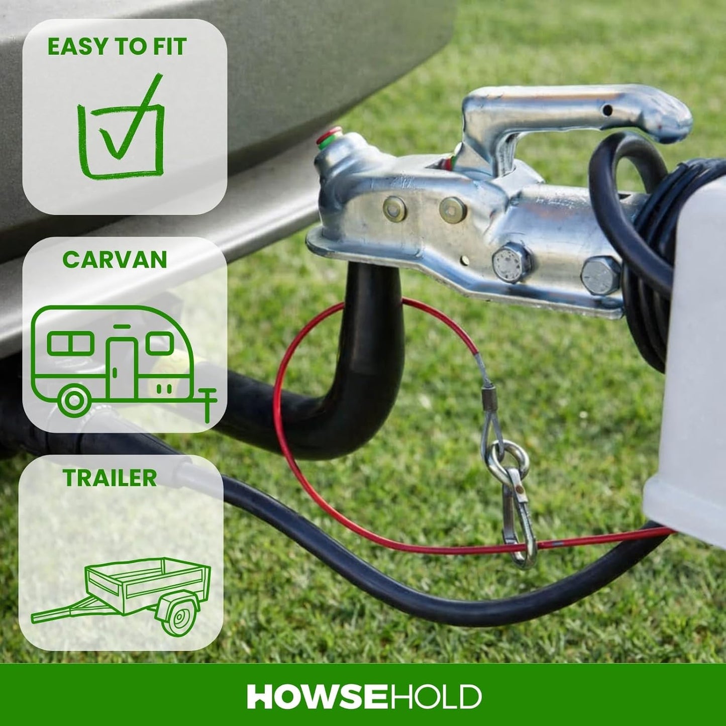 HowseHold Caravan Breakaway Cable - 1m x 3mm Heavy-Duty Trailer Breakaway Cable with Carabiner, Quick Fit Break Away Safety Cables, Quick Fit Emergency for Trailers and Caravan Accessories