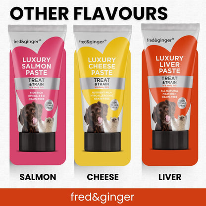 Liver Paste & Salmon Paste Tubes for Dogs and Cats 75g [Pack of 6] Grain Free, Hypoallergenic Luxury Liver Pate Ideal Training Aid, Medication Administering, Lick Matt