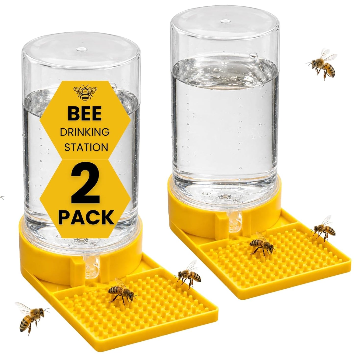 Bee Drinking Station for Garden, Pack of 2, Self-Filling Water Feeder with Textured Landing Tray for Bees, Butterflies & Pollinators