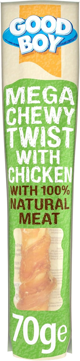 Good Boy - Mega Chewy Twist - Made With 100% Natural Chicken Breast Meat - 70 Grams - High In Protein Dog Treats - Case of 18