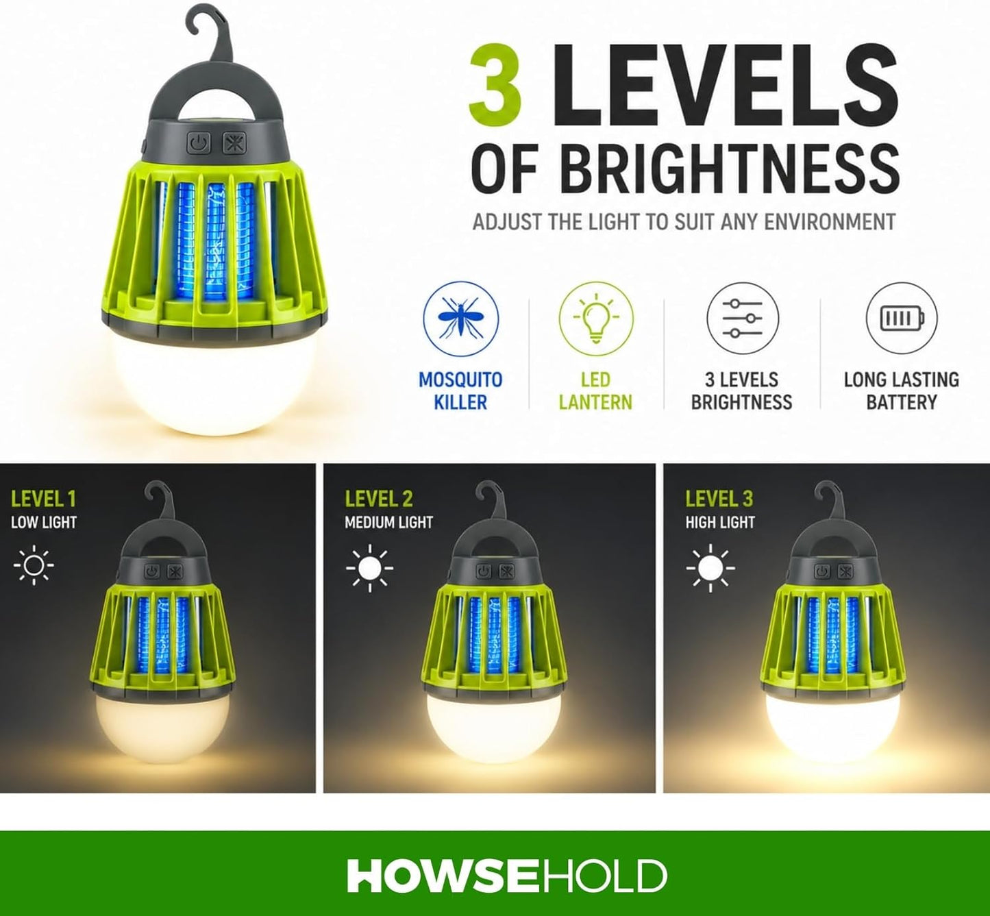 Mosquito Repellent Lamp, 2 in 1 Lantern and Bug Killer, USB Rechargeable, Portable Camping Light for Camping, Campervan and Motorhome