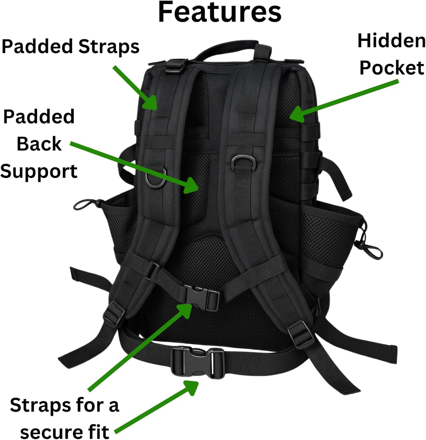 Military Tactical Backpack 45L Heavy-Duty Water-Resistant Rucksack with Webbing 6 Compartments & Padded Back Support Ideal for Hiking, Athletes, Gym, Travel, Sports, Camping & Everyday Carry