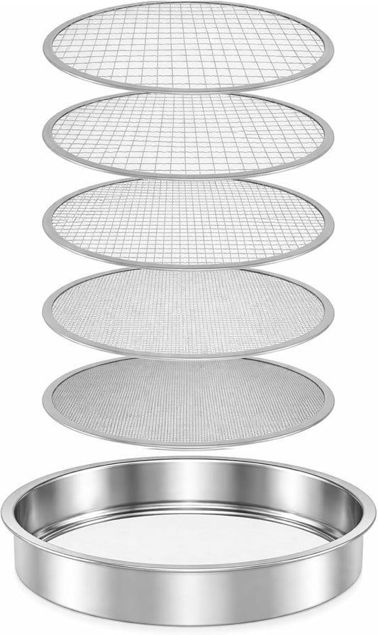 HowseHold Garden Sieve for Soil and Stones 5 in 1 Metal Soil Shifter with Interchangeable Mesh Sizes 3mm - 12mm
