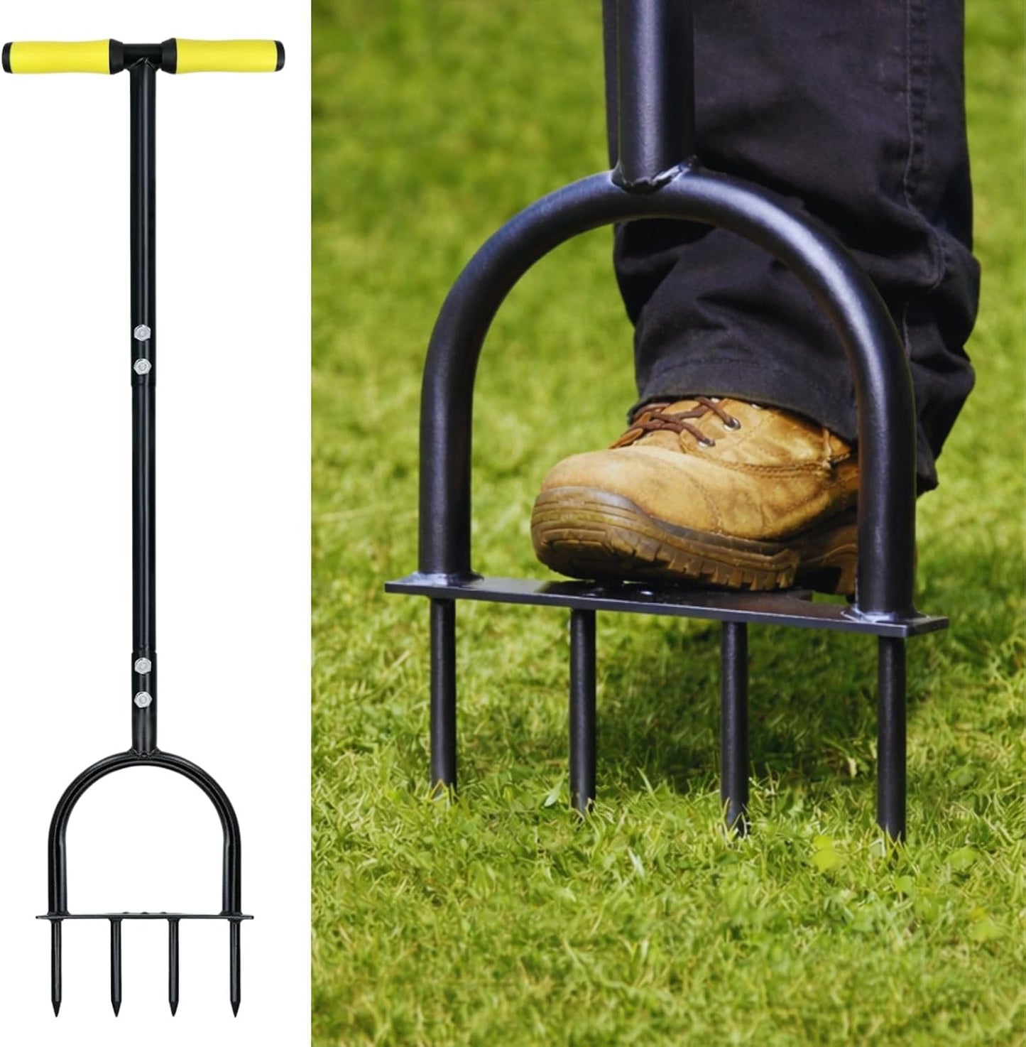 HowseHold Manual Spike Lawn Aerator Tool, Heavy Duty Steel, T-Handle with Foot Plate, for Grass and Garden, Compacted Lawns, Healthy Lawn Growth