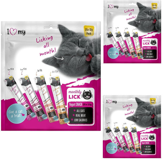 Cat Yoghurt Lickable Treats (75 Pack) Mixed Variety - Chicken, Salmon, Tuna & Shrimp – Creamy Cat Treats Made with Real Meat – 12g Each 4 Flavours
