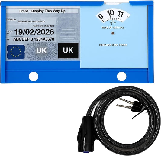 Disabled Parking Permit Protector Lock for Cars Anti-Theft Badge Holder Wallet with Cable Lock for Steering Wheel Includes Clear Cover and Clock Card Secure Display Solution