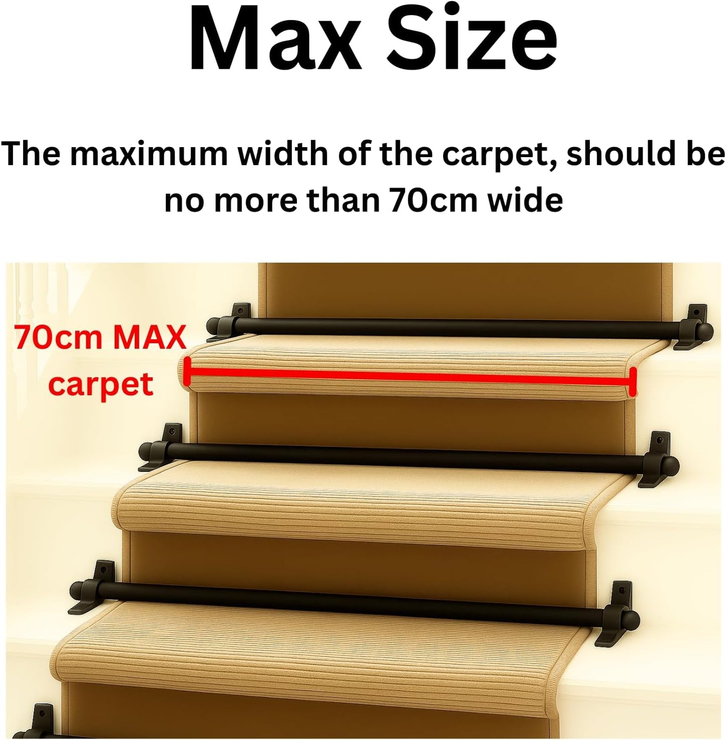 Carpet Stair Rods (Pack of 13) Decorative Black Metal Stair Rods with Round Finials and Screws Fits Carpet Runners Up to 70cm Easy to Cut and Install UK