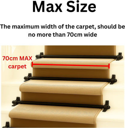 Carpet Stair Rods (Pack of 13) Decorative Black Metal Stair Rods with Round Finials and Screws Fits Carpet Runners Up to 70cm Easy to Cut and Install UK