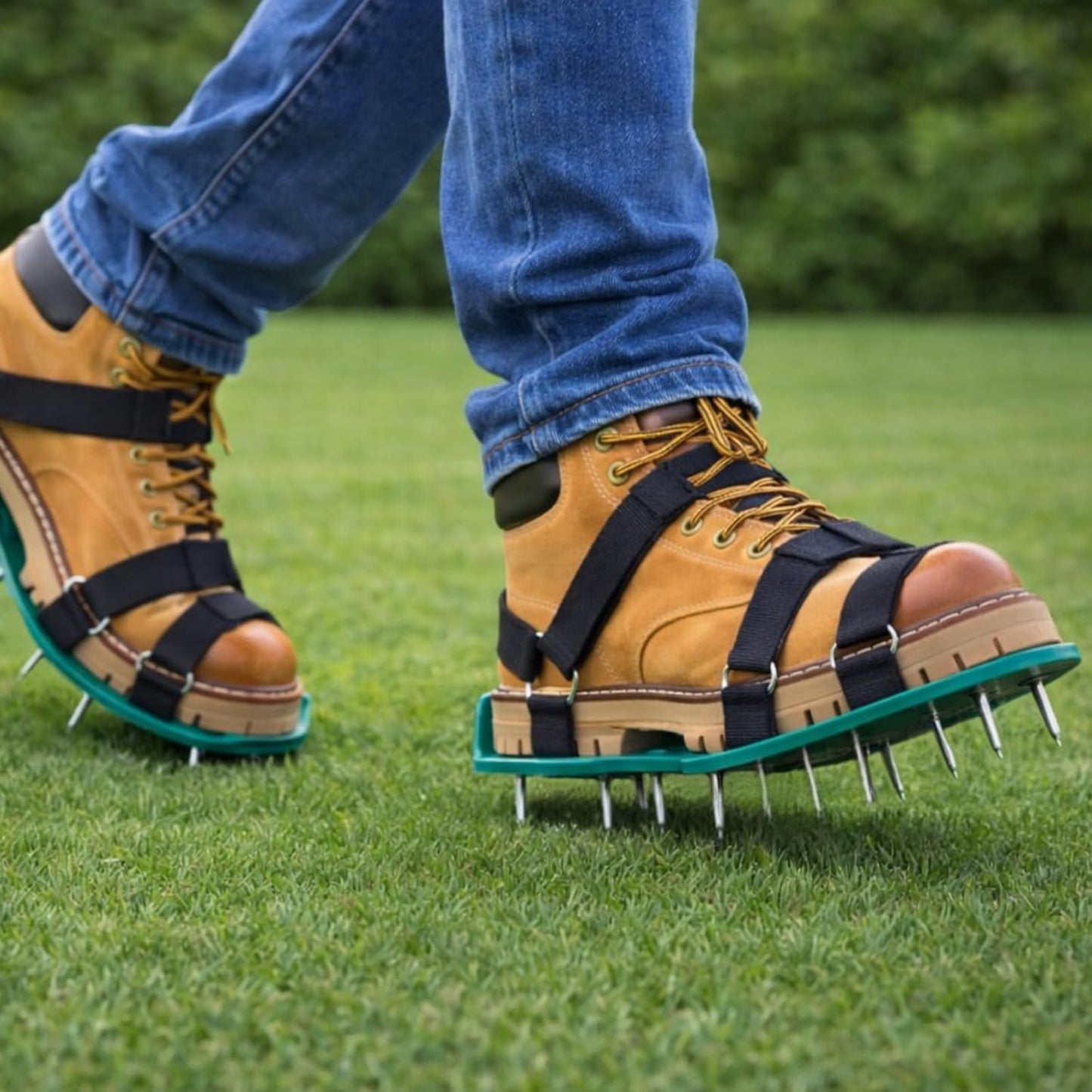 HowseHold Lawn Aerator Shoes - Heavy Duty Spiked Aerating Sandals with Adjustable Straps and Metal Spikes - Lawn Scarifier and Aerator Shoes for Grass, Garden, Yard, Soil Aeration Tool