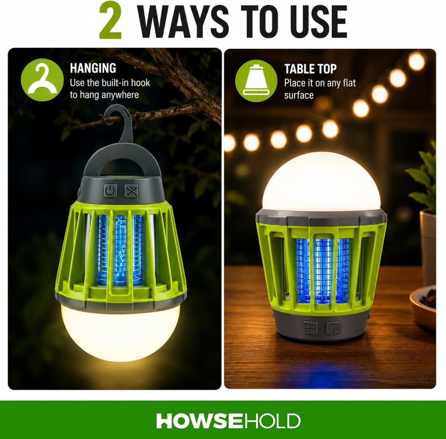 Mosquito Repellent Lamp, 2 in 1 Lantern and Bug Killer, USB Rechargeable, Portable Camping Light for Camping, Campervan and Motorhome