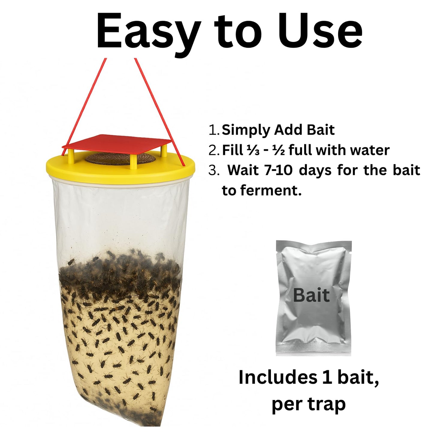 Fly Trap (Pack of 2) Outdoor Hanging Fly Catcher Bags with Bait Included Traps Flies, Fruit Flies, Insects & Bugs Ideal for Gardens & Bins Catches Thousands