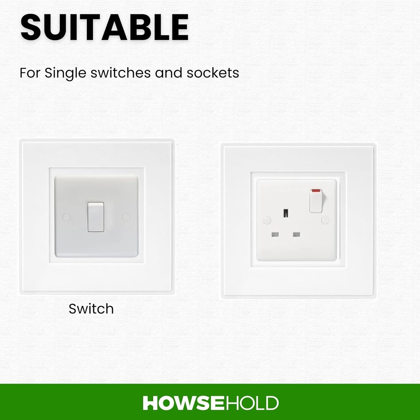 Light Switch Surround Cover Plate, White Finger Plates for Single Switches and 1-Gang Sockets, Pack of 4