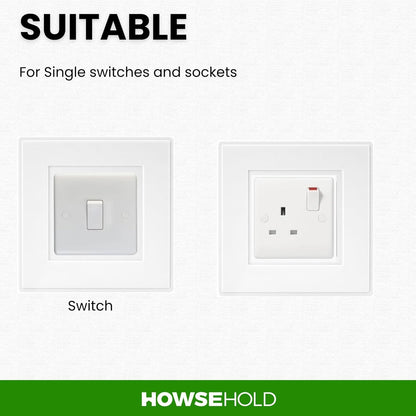 Light Switch Surround Cover Plate, White Finger Plates for Single Switches and 1-Gang Sockets, Pack of 4