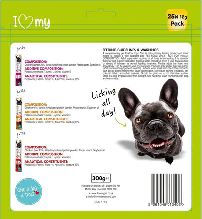 Dog Yoghurt Lickable Treats (25 Pack) Mixed Variety - Beef, Chicken & Salmon – Creamy Dog Treats Made with Real Meat – 12g Each 3 Flavours